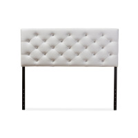 Baxton Studio BBT6506-White-Full HB Viviana White Faux Leather Upholstered Button-tufted Full Size Headboard